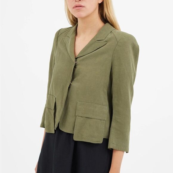Smythe Green Lightweight Linen Blend Cropped Blazer Size 6 - Picture 1 of 9